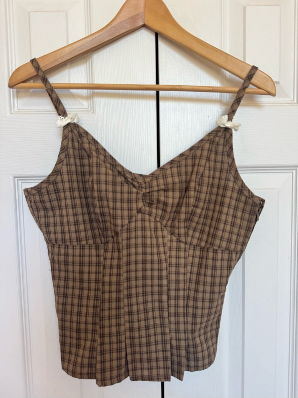 Thorn & Fable Hot Topic Brown Plaid Pleated Cami Tank